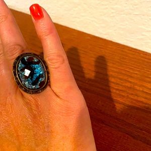 Adjustable turquoise and brown stone ring